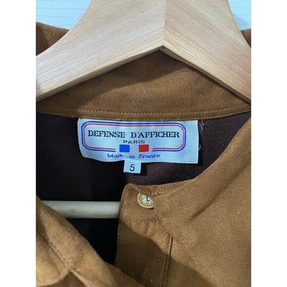 Defense D'Afficher Brown Button Down Top Blouse Shirt Suede France Size 5 - Picture 7 of 11